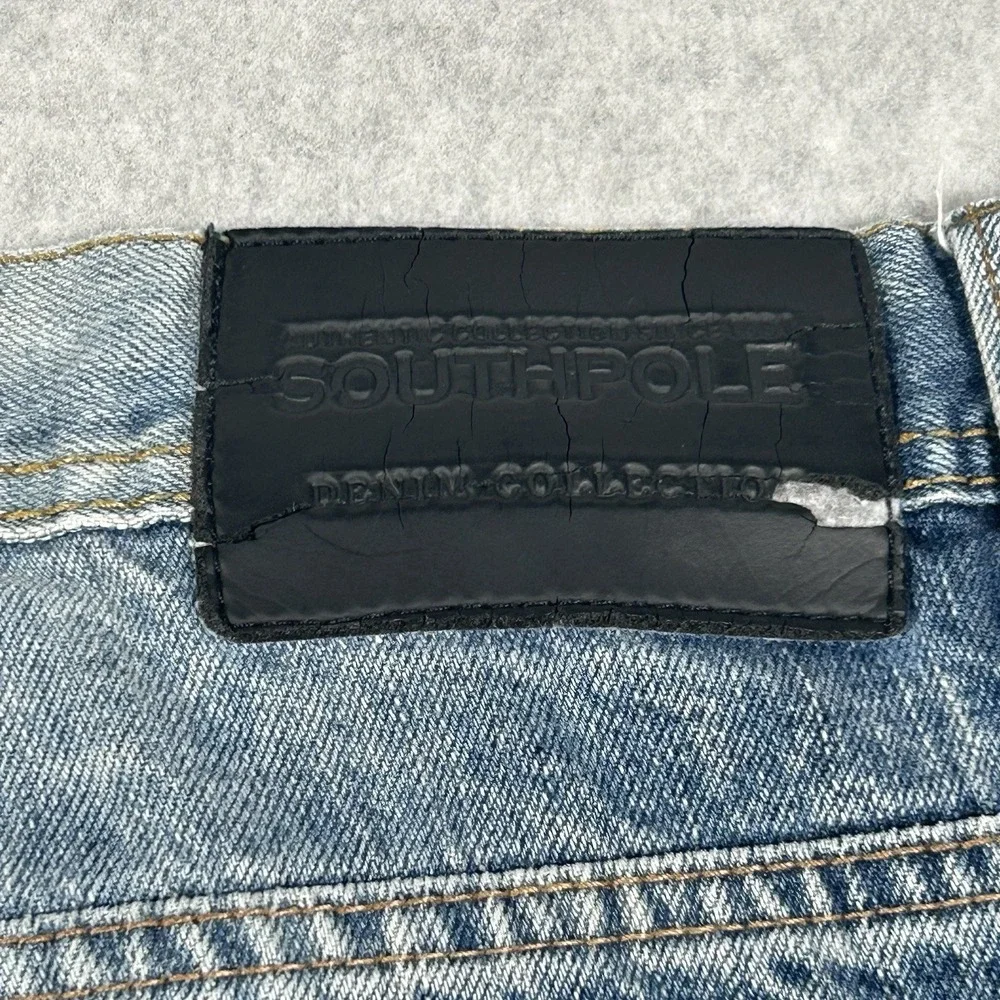 Southpole Jeans Mens Size 40x32 Blue Distressed Tapered Moto Acid‎ Wash VTG Y2K
